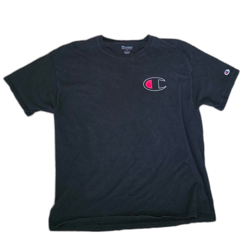 Champion Big Logo Spellout Black Red Graphic T-Shirt Streetwear - Picture 3 of 4